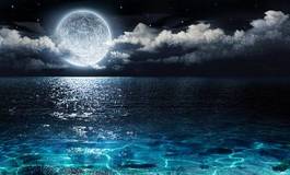 Naklejka pełnia księżyca i gwiazdy nad morzem