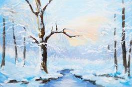 Fotoroleta pejzaż śnieg drzewa natura sztuka