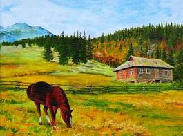 Obraz na płótnie koń góra pejzaż sztuka las