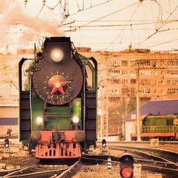 Plakat vintage droga lokomotywa silnik rosja