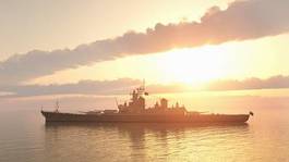 Plakat słońce pancernik statek 3d morze