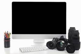 Plakat digital camera and modern laptop