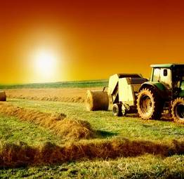 Plakat traktor słońce krajobraz maszyna