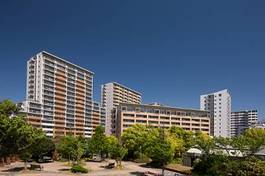 Fototapeta architektura błękitne niebo japonia mieszkanie kondominium