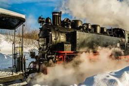 Fototapeta wagon śnieg błękitne niebo stary lokomotywa