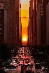 Plakat drapacz słońce nowy jork ulica samochód