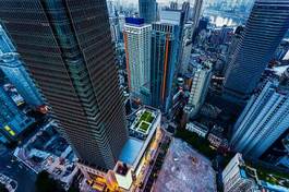 Naklejka panorama miejski świt architektura