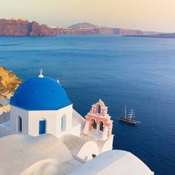 Fotoroleta kościół grecki dzwonnica wyspa morze