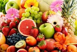 Plakat owoc gerbera cytrus zdrowie morela