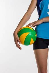 Fotoroleta young  sport woman with volleyball ball isolated