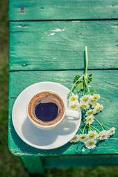 Obraz na płótnie kawiarnia filiżanka jedzenie kwiat ogród