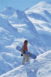 Plakat śnieg snowboarder góra snowboard