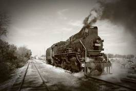 Fototapeta stara lokomotywa w trasie