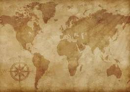 Plakat stara mapa świata w odcieniach sepii
