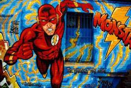Fototapeta superbohater flash - street art