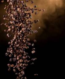 Plakat spadające ziarna kawy