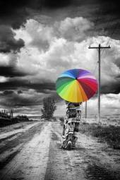 Obraz na płótnie kobieta z kolorowym parasolem