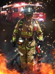 Plakat strażak w akcji