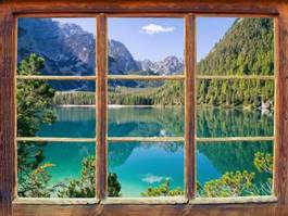 Naklejka widok z okna na alpejski krajobraz