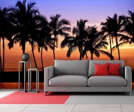 Fototapeta palmy przy zachodzie słońca - hawaje