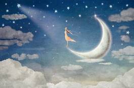 Plakat dzieci sztuka księżyc niebo dziewczynka