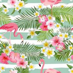 Fotofirana flamingo background. tropical flowers background. vintage seamless pattern