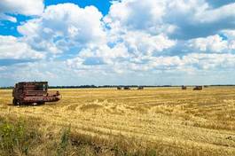 Plakat wiejski rolnictwo maszyna niebo traktor
