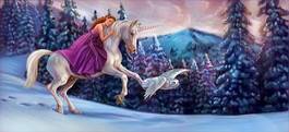 Naklejka koń śnieg las sztuka sowa