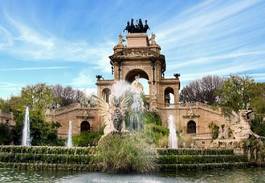 Plakat park architektura fontanna barcelona woda