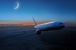 Plakat odrzutowiec księżyc noc lotnictwo airliner