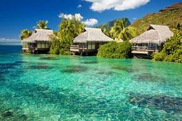 Plakat bungalow nad piękną laguną