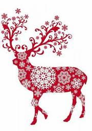 Plakat Świąteczny renifer z biało-czerwonych płatków śniegu