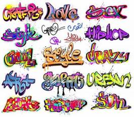 Plakat różne style napisów graffiti