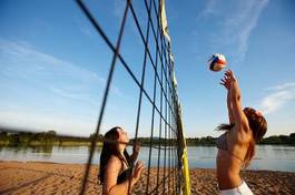 Plakat niebo słońce piłka siatkówka plażowa sportowy