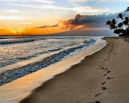Plakat plaża piasek oceanu sundown maui