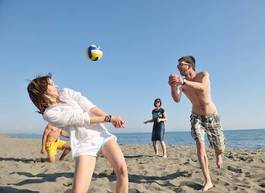 Plakat zabawa siatkówka plażowa piłka