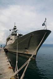Plakat morze łódź okręt wojenny
