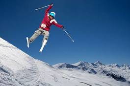 Plakat dolina wyścig lekkoatletka narciarz