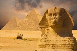 Plakat twarz stary egipt niebo piramida