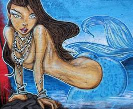 Plakat kobieta street art morze