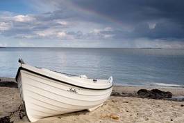 Plakat morze plaża fala łódź tęcza