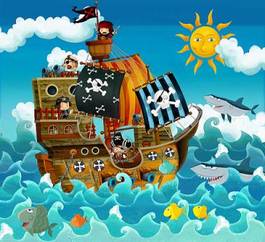 Plakat żeglarstwo łódź kuter rejs kreskówka