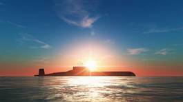 Plakat słońce morze statek fala wojskowy