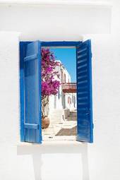 Plakat santorini wioska lato wyspa grecja