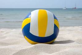 Plakat zabawa plaża sport morze piłka