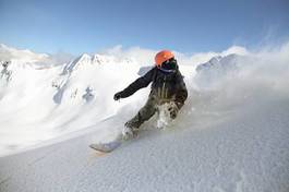 Plakat zabawa narciarz narty śnieg