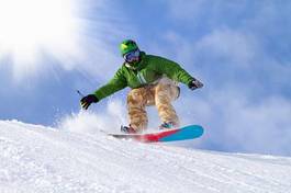 Plakat snowboard chłopiec słońce