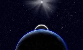 Plakat gwiazda widok planeta wszechświat