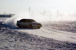 Plakat wyścig droga samochód śnieg