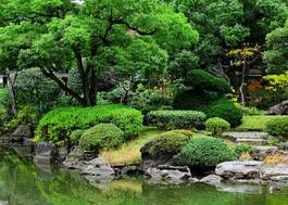 Plakat piękny ogród zen most